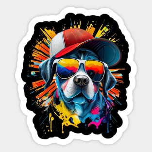 Colourful cool American Staffordshire Terrier dog with sunglasses and capi Sticker